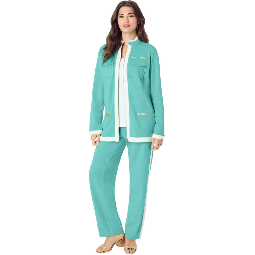 Island Aqua 2-Piece Lounge Set – Zip Jacket and Elastic Waist Pants for Women