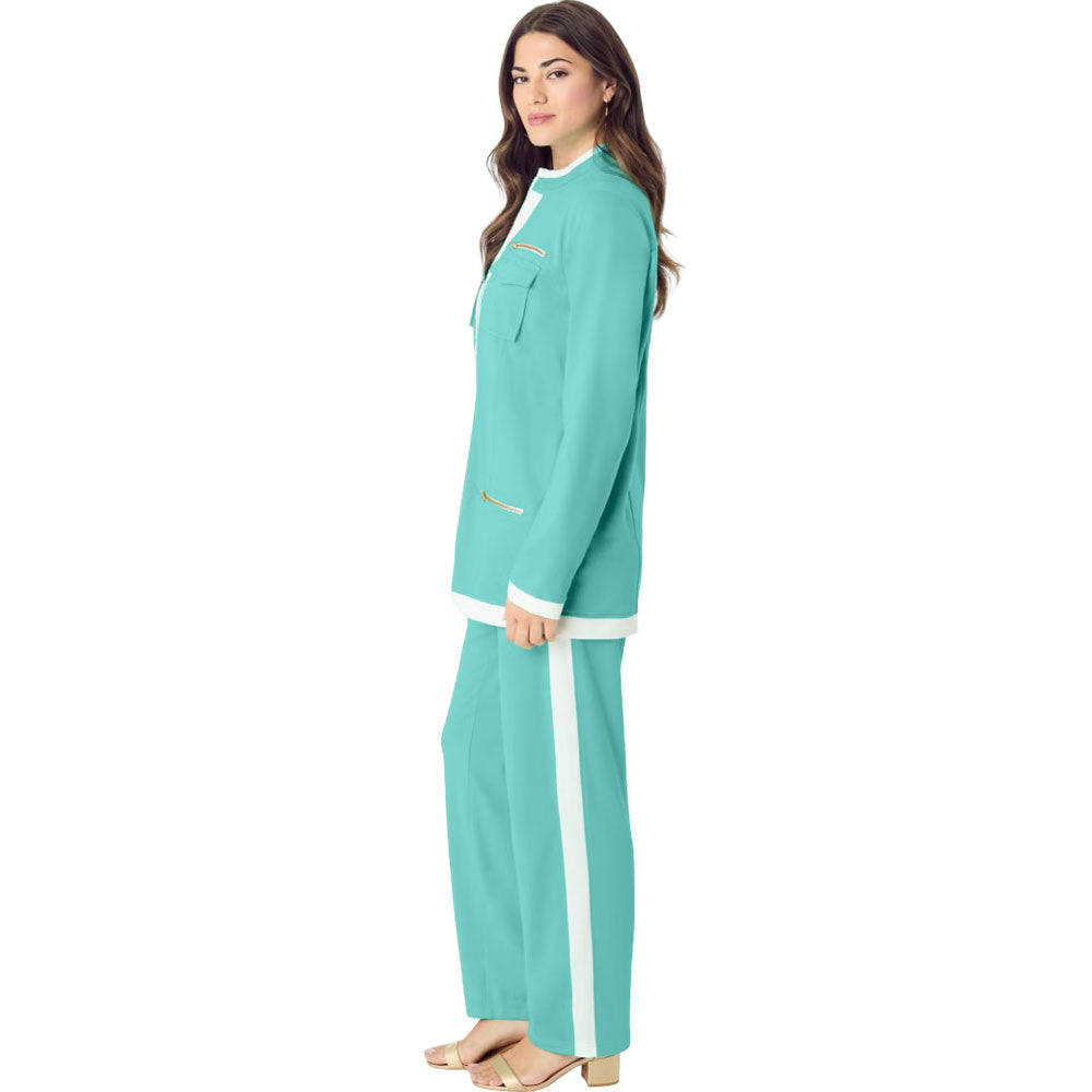 Island Aqua 2-Piece Lounge Set – Zip Jacket and Elastic Waist Pants for Women