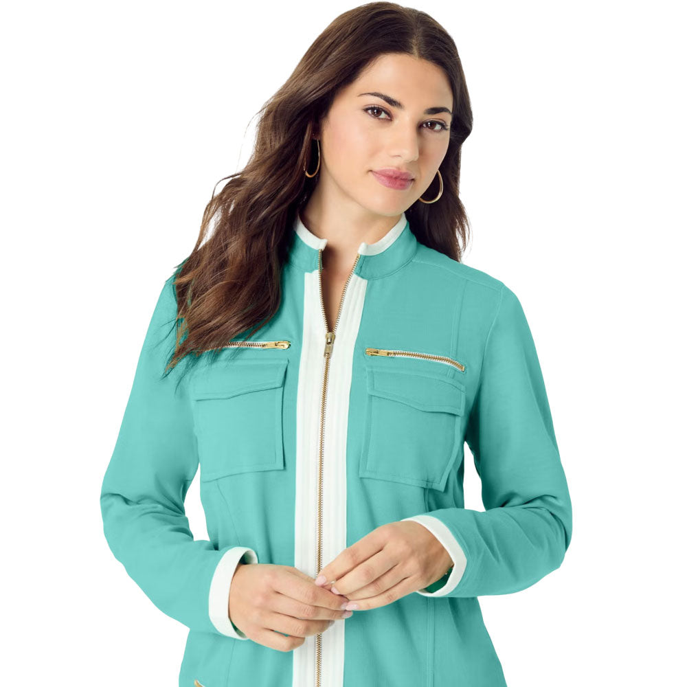 Island Aqua 2-Piece Lounge Set – Zip Jacket and Elastic Waist Pants for Women