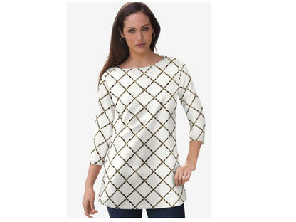 Ivory Pane Plus Size Women Boatneck Tunic PSW-5437