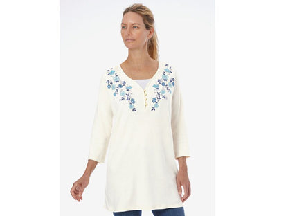 Ivory Layered-Look Embroidered Henley Tunic PSW-6315