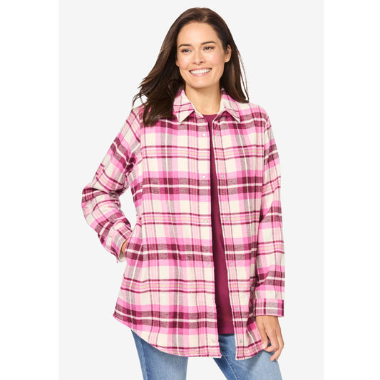 Ivory Plaid Fleece Flannel Snap-Front Shirt PSW-8897