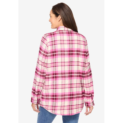 Ivory Plaid Fleece Flannel Snap-Front Shirt PSW-8897