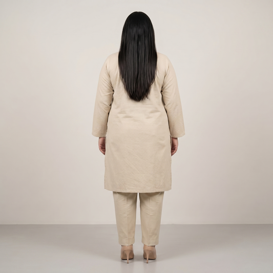 Ivory Sand Textured Dobby Jacquard Co-Ord Set PSW-11416