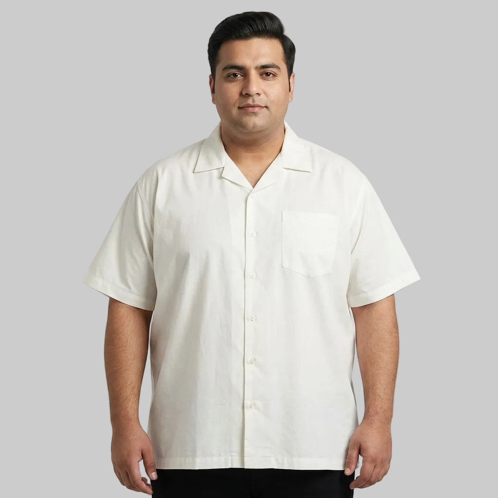 Ivory White Irish Linen Cuban Collar Half Sleeve Casual Shirt for Men