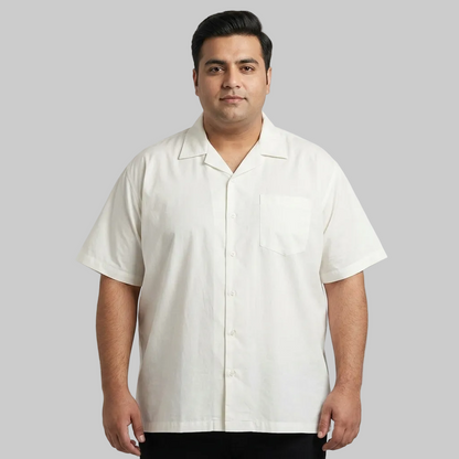 Ivory White Irish Linen Cuban Collar Half Sleeve Casual Shirt for Men