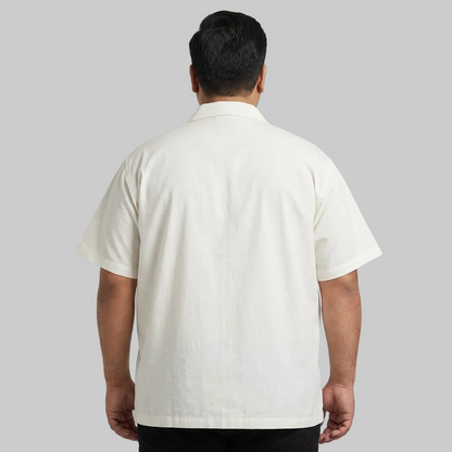 Ivory White Irish Linen Cuban Collar Half Sleeve Casual Shirt for Men