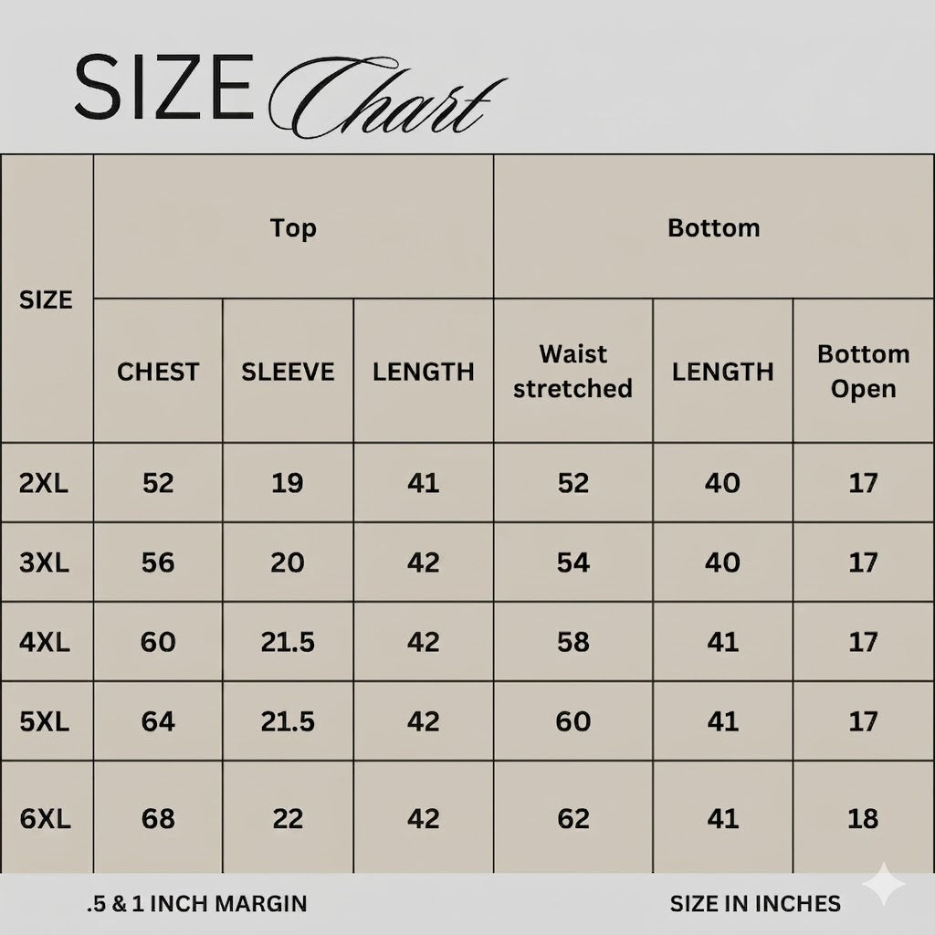 Size chart for Ebony Elegance: Egyptian Cotton Jacquard 3-Piece Suit PSW-11170