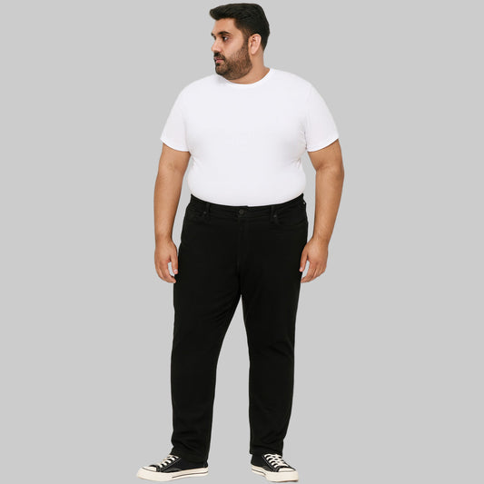Front view of Jet Black Hyper Stretch Slim Jeans with slim fit cut, button closure, and 5-pocket styling.