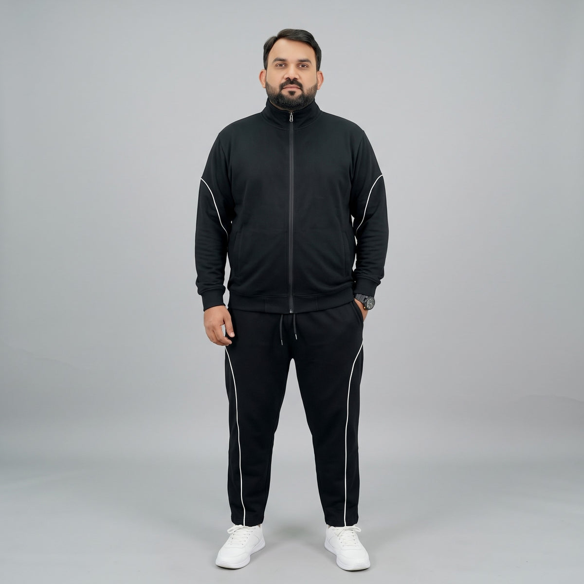 Black and white contrast tracksuit set in scuba fabric for men