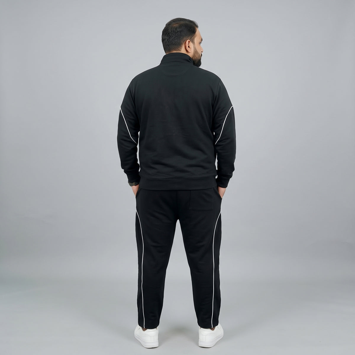 Black and white contrast tracksuit set in scuba fabric for men