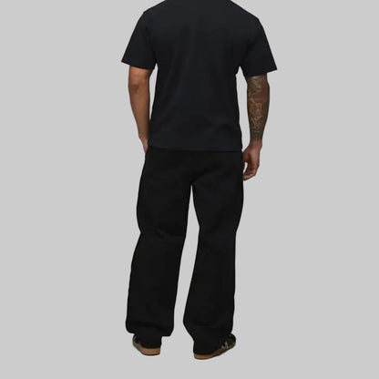Men’s jet black wide-leg pants with relaxed fit and clean design