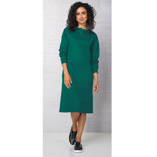 Kale Green Fleece Henley Sweatshirt Dress PSW-8745