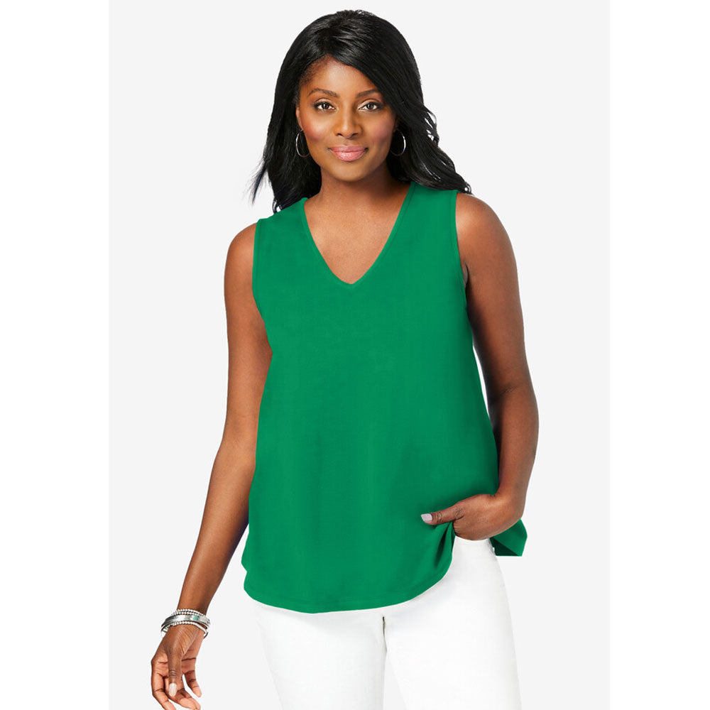 Kelly Green Stretch Cotton V-Neck Trapeze Tank PSW-7957