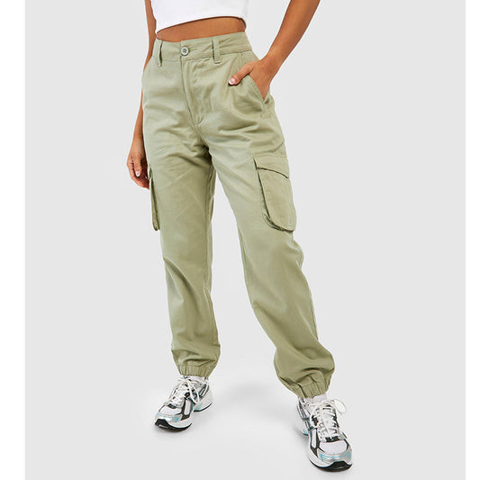 Khaki High Waisted Twill B Grade Cargo Joggers PSW-8451B