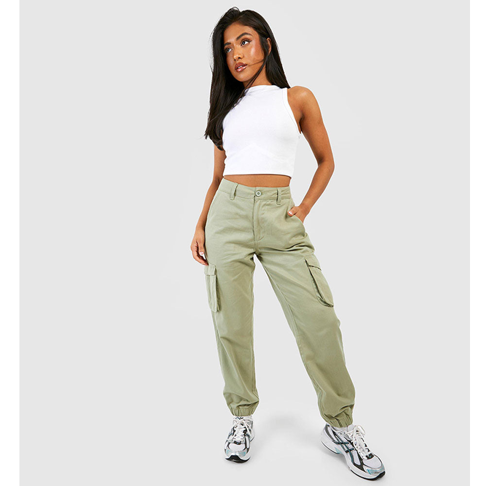 Khaki High Waisted Twill B Grade Cargo Joggers PSW-8451B