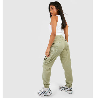 Khaki High Waisted Twill B Grade Cargo Joggers PSW-8451B