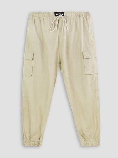 Khaki Plus-Size Cargo Cotton Joggers PSM-8809