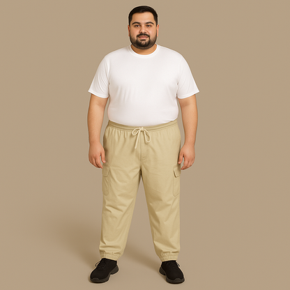 Khaki Plus-Size Cargo Cotton Joggers PSM-8809