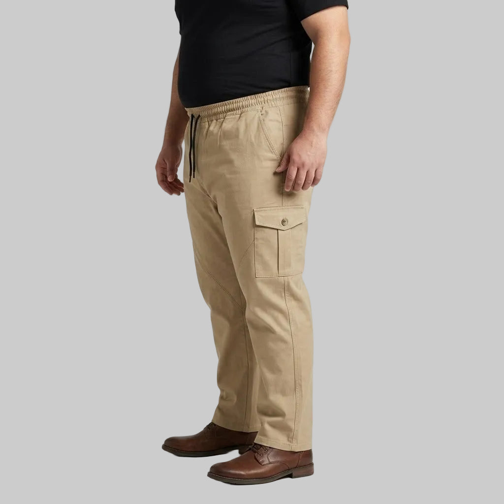 Khaki Plus Size Cargo Trouser made from cotton fabric for men