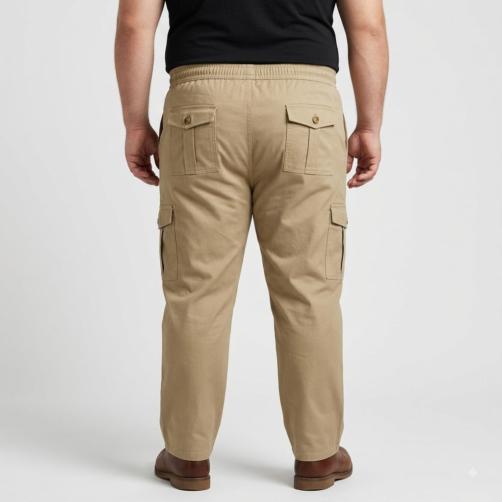 Khaki Plus Size Cargo Trouser made from cotton fabric for men