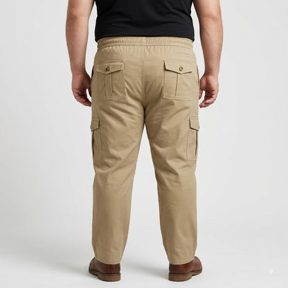 Khaki Plus Size Cargo Trouser made from cotton fabric for men