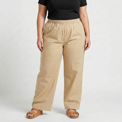 Khaki Plus Size Elastic Waist Trouser made from Cotton Lawn fabric