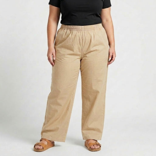 Khaki Plus Size Elastic Waist Trouser made from Cotton Lawn fabric