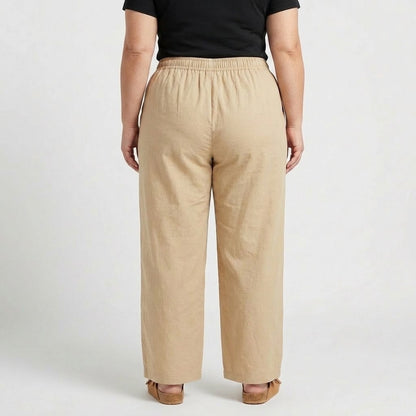 Khaki Plus Size Elastic Waist Trouser made from Cotton Lawn fabric