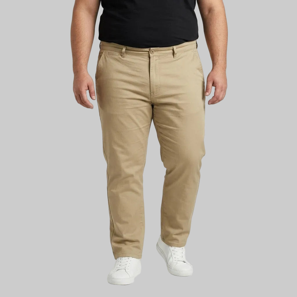 Khaki Plus Size Straight-Fit Cotton Pant for Men