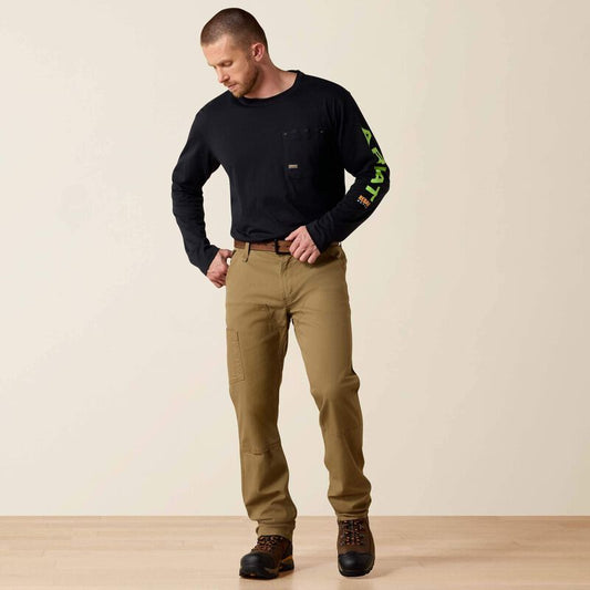 Khaki Stackable Straight Leg Work Pant — DuraStretch fabric, articulated knees, utility pocket, heavy-duty hardware.