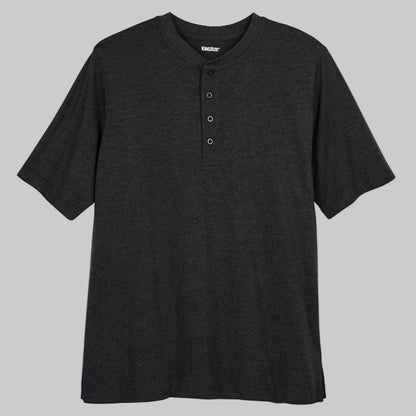 Black Henley T-Shirt for big & tall men with 3-button placket and relaxed cotton fit