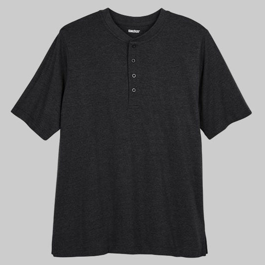 Black Henley T-Shirt for big & tall men with 3-button placket and relaxed cotton fit