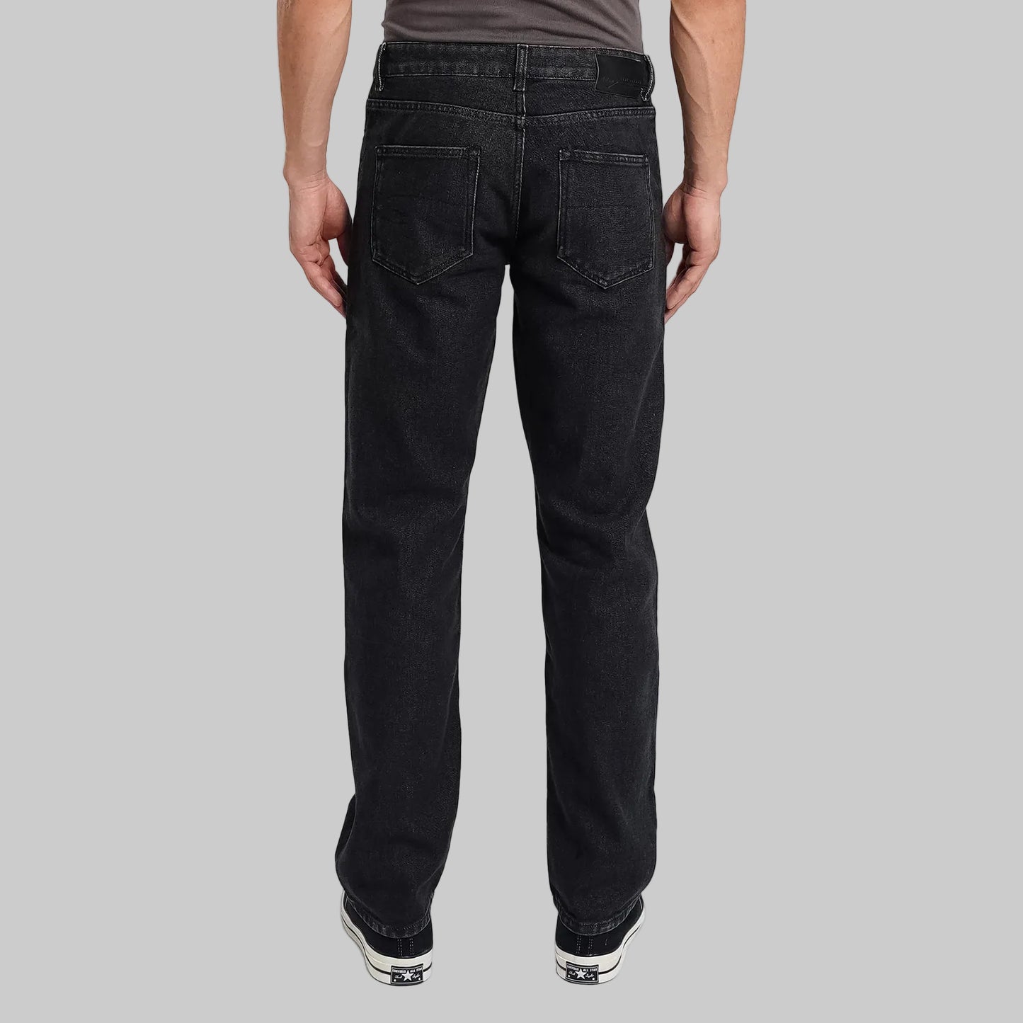 Men’s Dark Grey Straight Fit Jeans — stretch denim, mid-rise, straight leg,