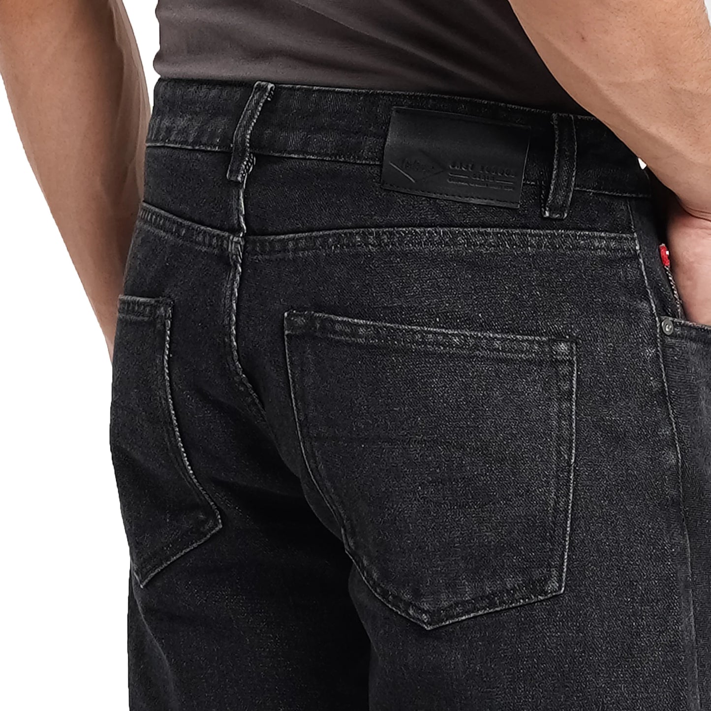 Men’s Dark Grey Straight Fit Jeans — stretch denim, mid-rise, straight leg,