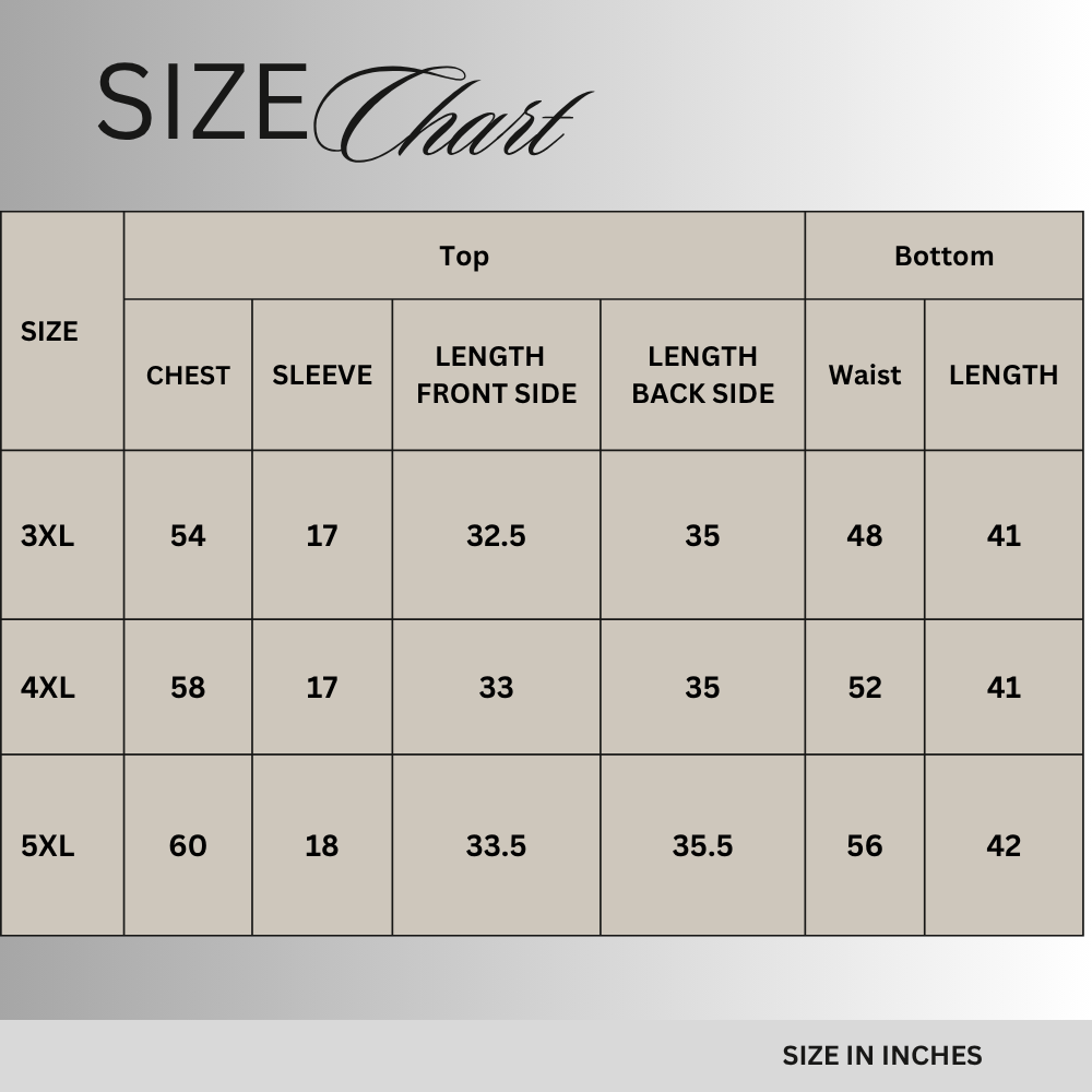 Size chart for Navy Blue Irish Linen Co-Ord Set  PSW-11672
