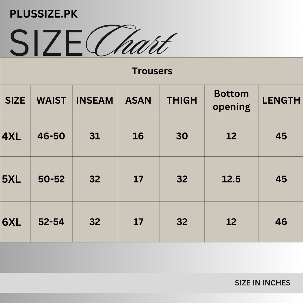 Size chart for Off White Soft Twill Cotton Baggy Trousers PSW-11729