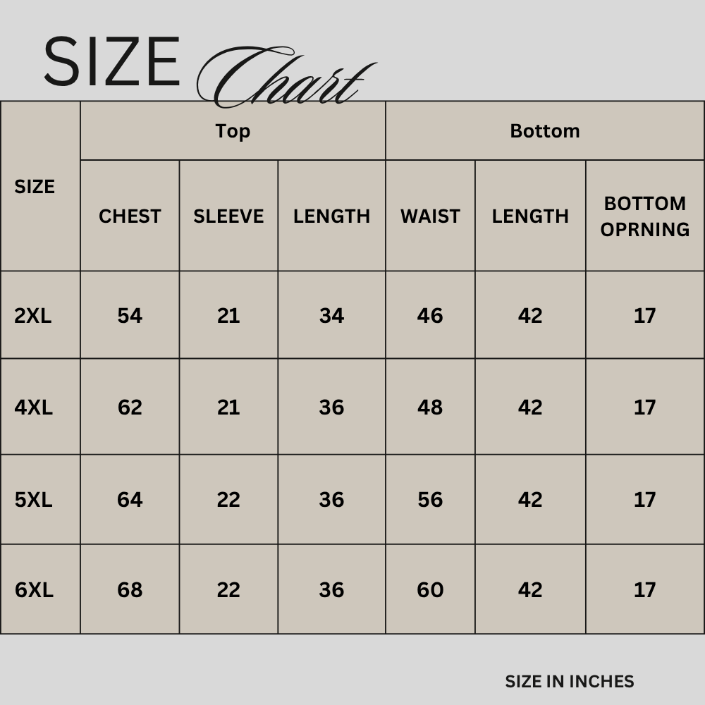 Size chart for Lavender Mist Co-Ord Set PSW-11360