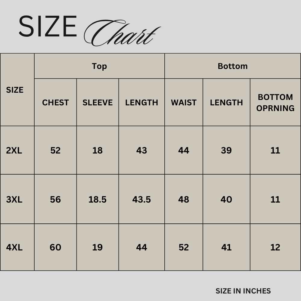 Size chart for Maroon Modest Cotton Lawn Co-Ord Set PSW-11519
