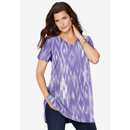 Lavender Ikat Diamonds V-Neck Ultimate Tunic PSW-8175