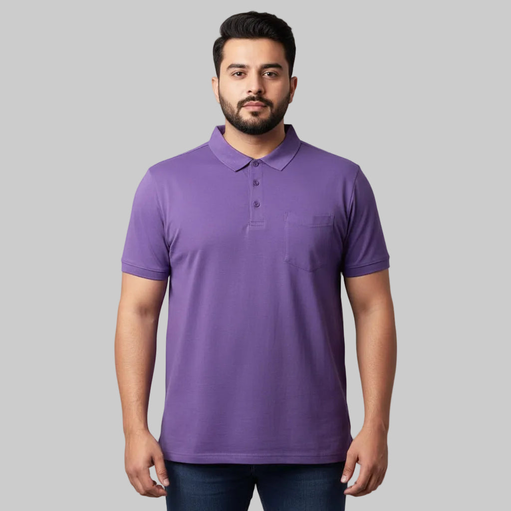 Lavender plus size polo shirt with chest pocket and classic collar front view