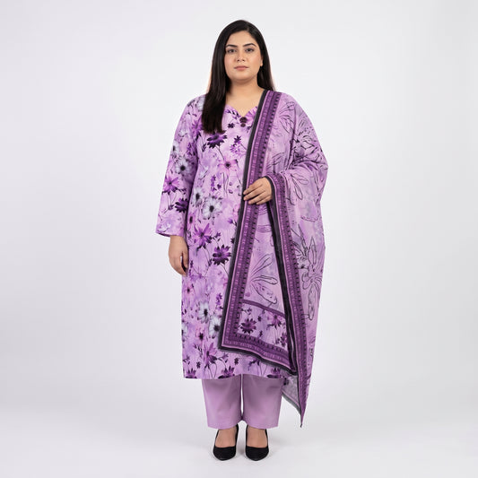 Lavender floral printed linen 3-piece suit for women