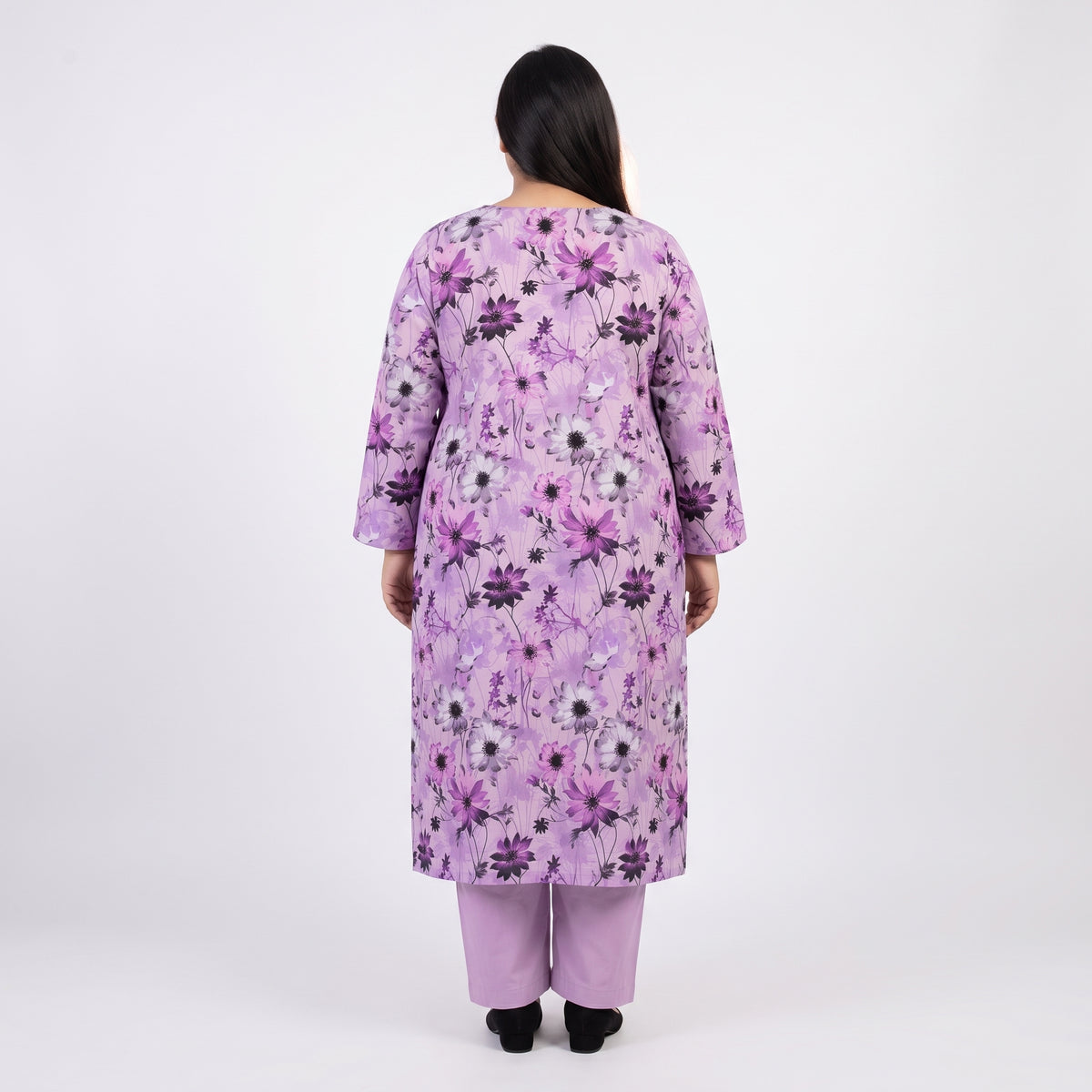 Lavender floral printed linen 3-piece suit for women 