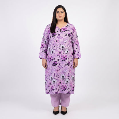 Lavender floral printed linen 3-piece suit for women 