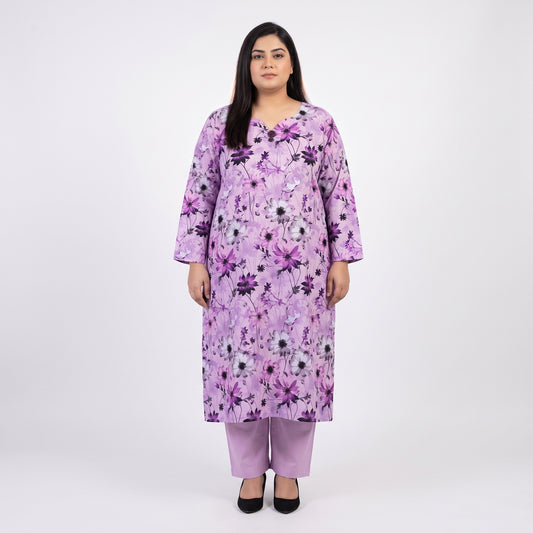 Lavender floral printed linen 3-piece suit for women 