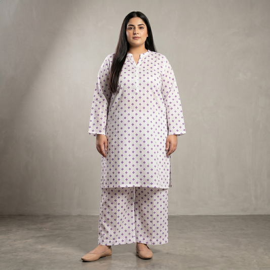 Lavender Mini Motif Printed Co-ord Set PSW-11120