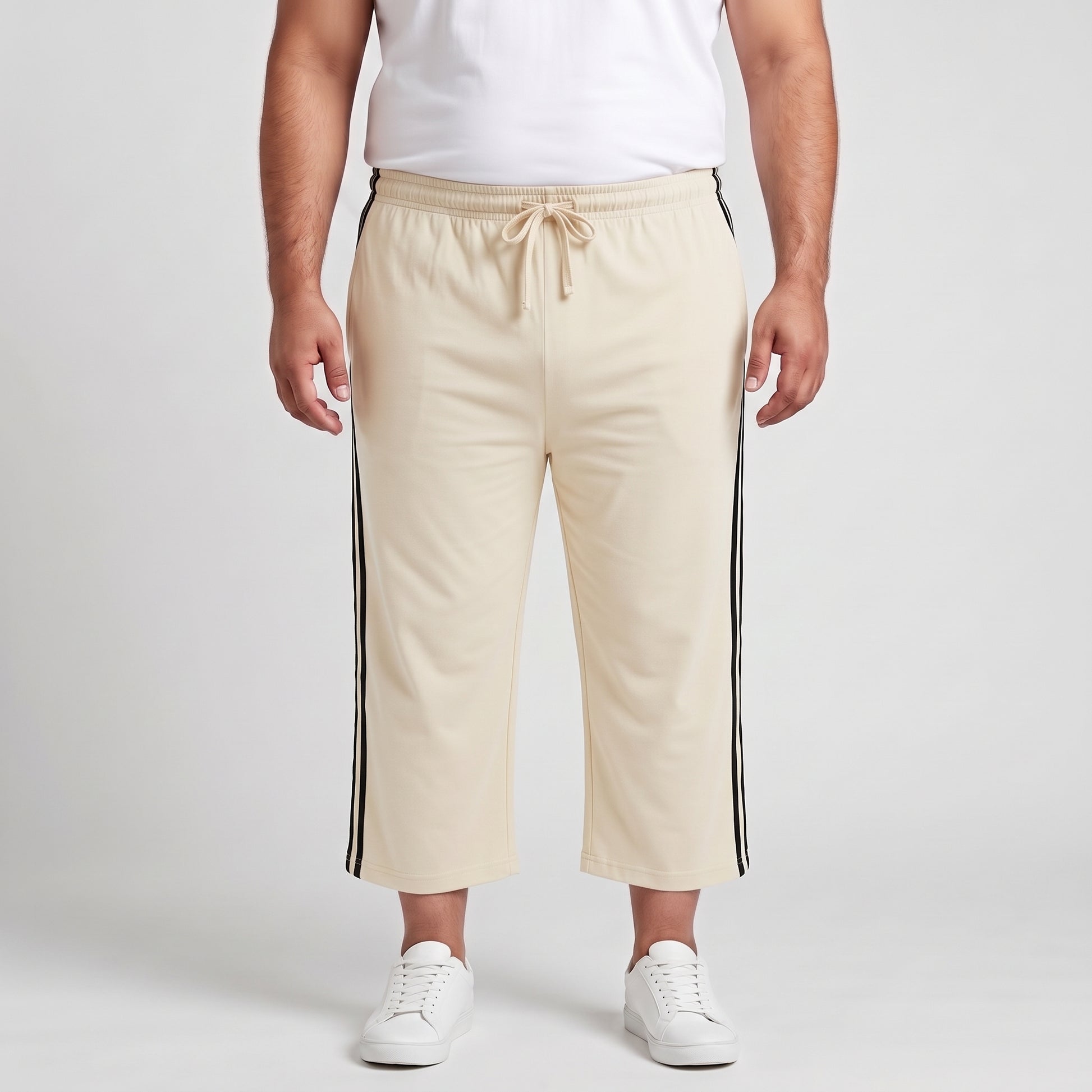 Lemon and black side stripe 3 quarter shorts made from jersey cotton
