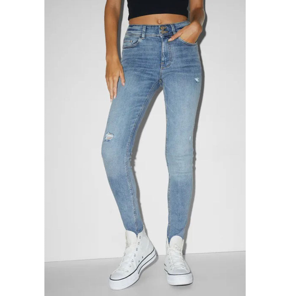 Light Blue Mid-Waist Skinny Plus-Size B Grade Jeans PSW-8780B