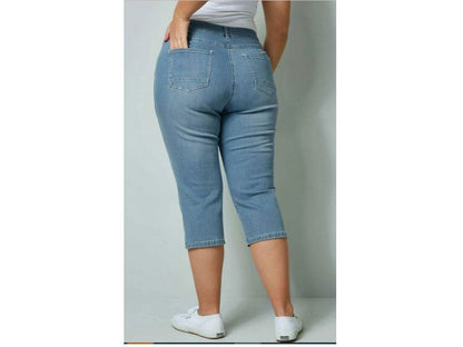 Light Blue Plus Size Women Capri Jeans PSW-5666