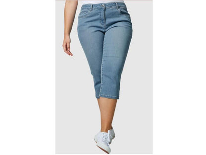 Light Blue Plus Size Women Capri Jeans PSW-5666